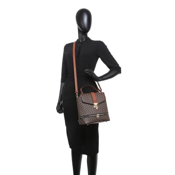 2N1 Poppy Faux Leather Flap Backpack/Crossbody/Shoulder Handbag with Wallet Set - Picture 7 of 8